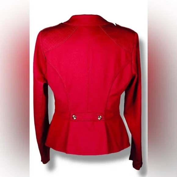 White House Black Market Womens Red Peplum Blazer Jacket Size 10 Gold Button - Picture 5 of 16